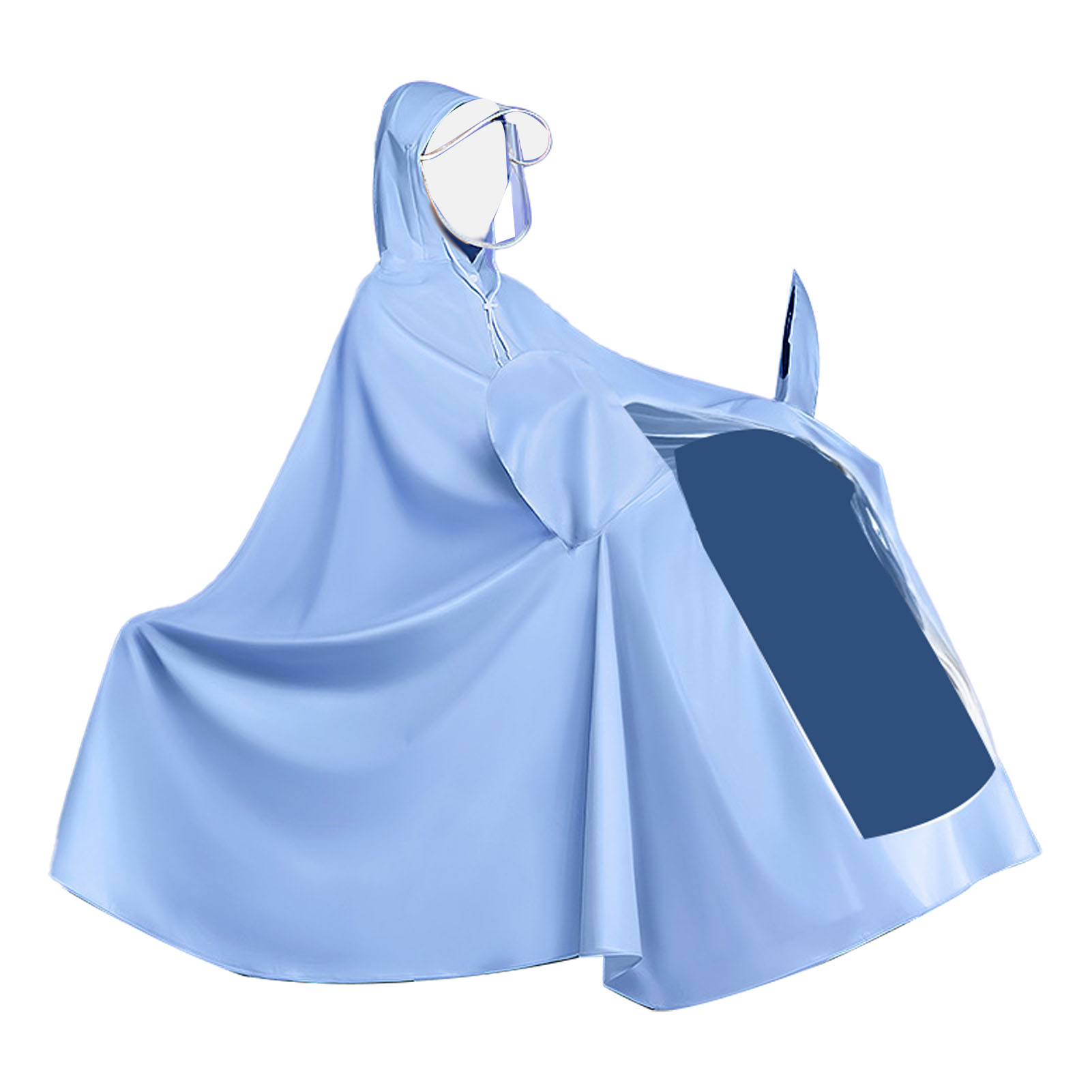 Wasserdichter Poncho Für E-bikes Mit Akku, Langer, Wiederverwendbarer Poncho Mit 4 Spiegeln, Blau