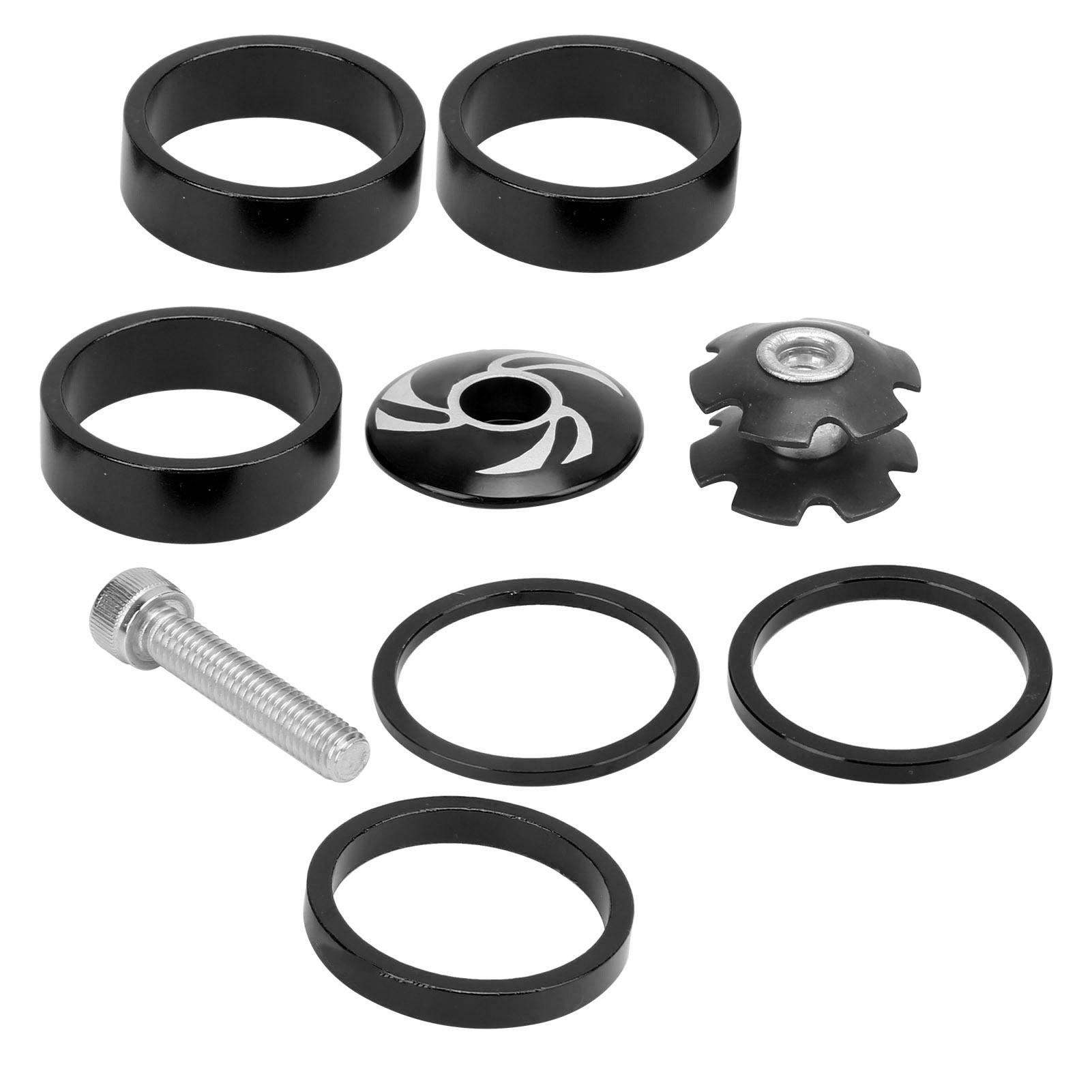 Satz Mit 6 Lenkkopf-distanzstücken Aus Aluminiumlegierung Für Mountainbikes, Schwarz.