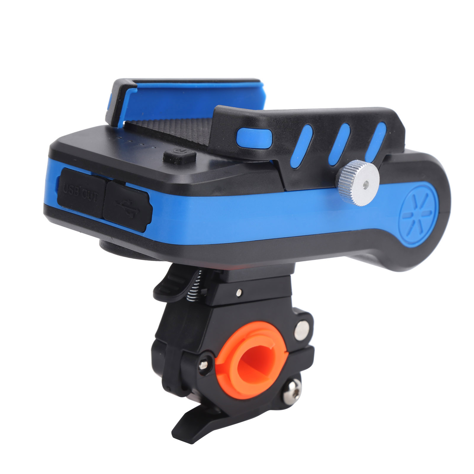 Multifunktionale Fahrradfrontleuchte, Usb-aufladbar, Mit Hupe, Handyhalterung Und Powerbank. Blau, 4000 Mah.