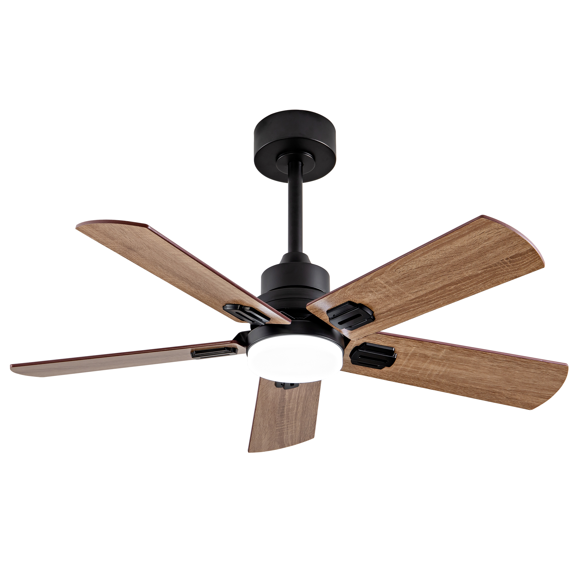 Deckenventilator Mit Beleuchtung 107cm Dimmbare Led Fernbedienung 6 Geschwindigkeiten Metall Und Holz Modern Schwarz Und Dunkler Nussbaum