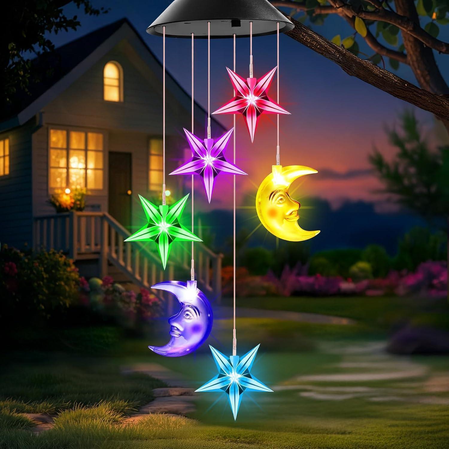 Solarlampen Windspiele Garten Balkon Weihnachten Stern Und Mond