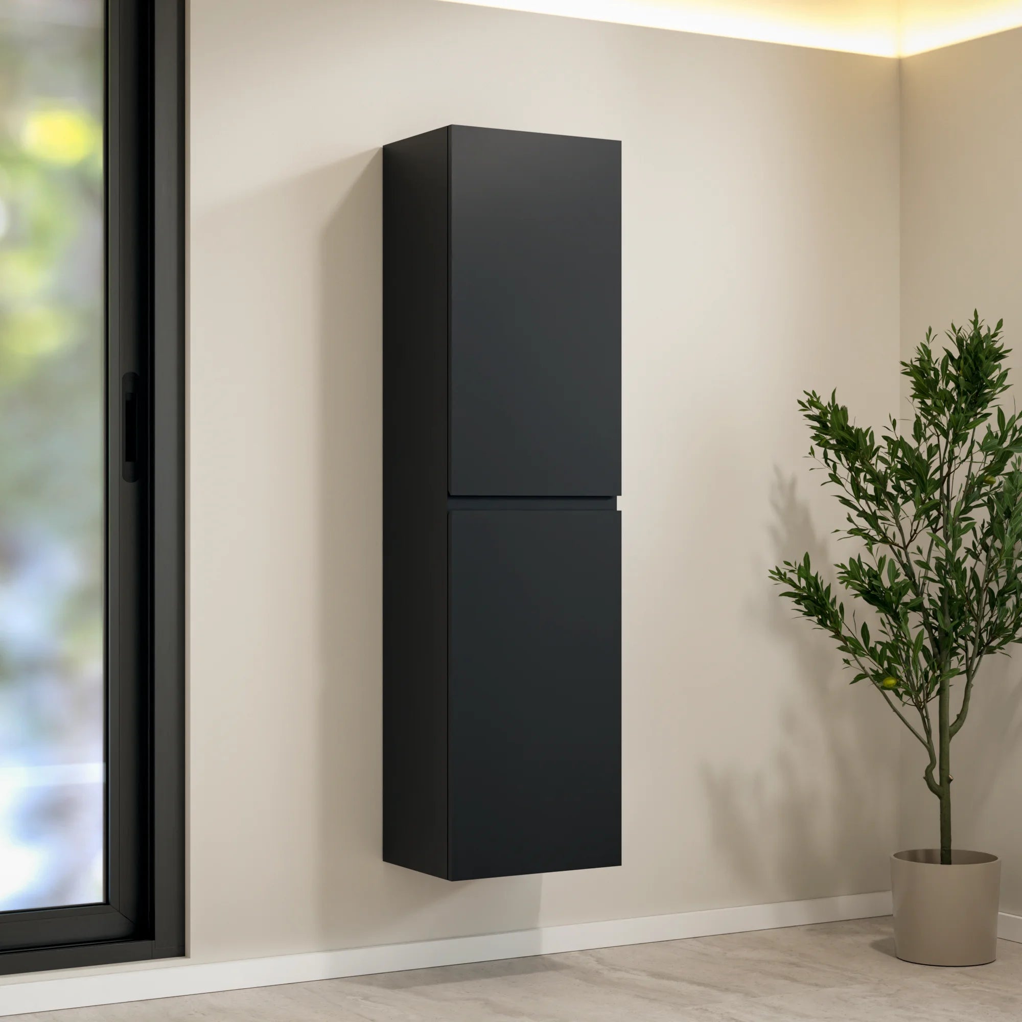 Ruvo Badezimmerschrank – Mattschwarz – 150 Cm Hohes Aufbewahrungsmöbel Mit Soft-close-türen – Feuchtigkeitsbeständige Oberfläche Und Platzsparendes Design