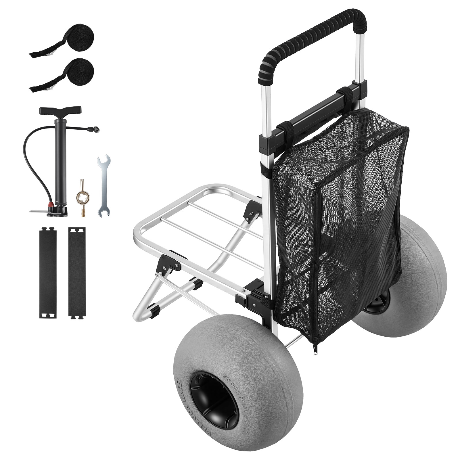 Mophorn Strandwagen Mit Ballonreifen (12 Zoll), Klappbarer Trolley Aus Aluminium Mit 4-fach Verstellbarem Schaumstoffgriff, Handwagen (75 Kg Tragfähigkeit), Ideal Für Camping Und Angeln