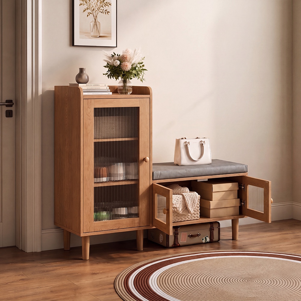 Schuhschrank Mit Sitzbank 100x35x90 Cm, Mit Kippsicherung, 3 Fächern Und Höhenverstellbarem Einlegeboden, Natur
