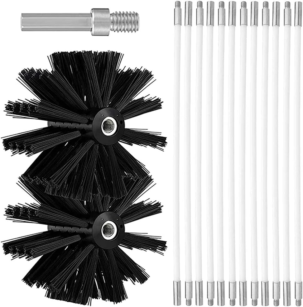 Brosse Pour Conduit De Poêle, Brosse De Cheminée, Kit De Nettoyage De Conduit De Ventilation, Brosse Pour Conduits De Poêle Avec 12 Tiges Flexibles En Nylon Et 2 Têtes De Brosse, Diamètre 150 Mm