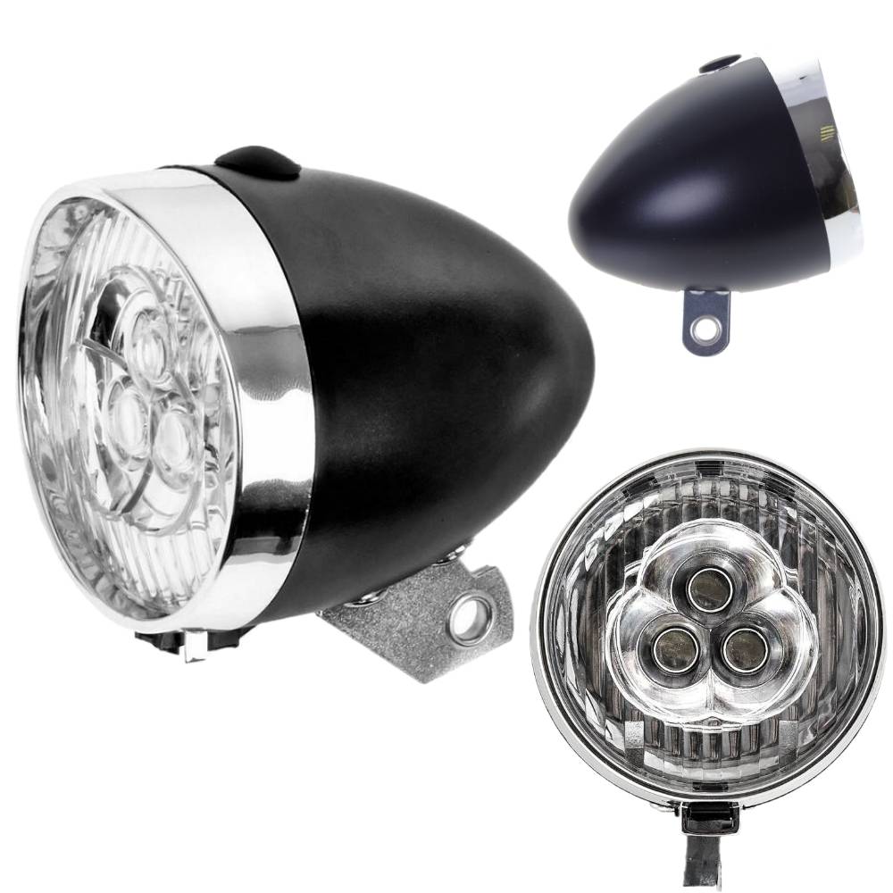 3-led-retro-fahrradgabelleuchte, Schwarz, Inklusive Aaa-batterien