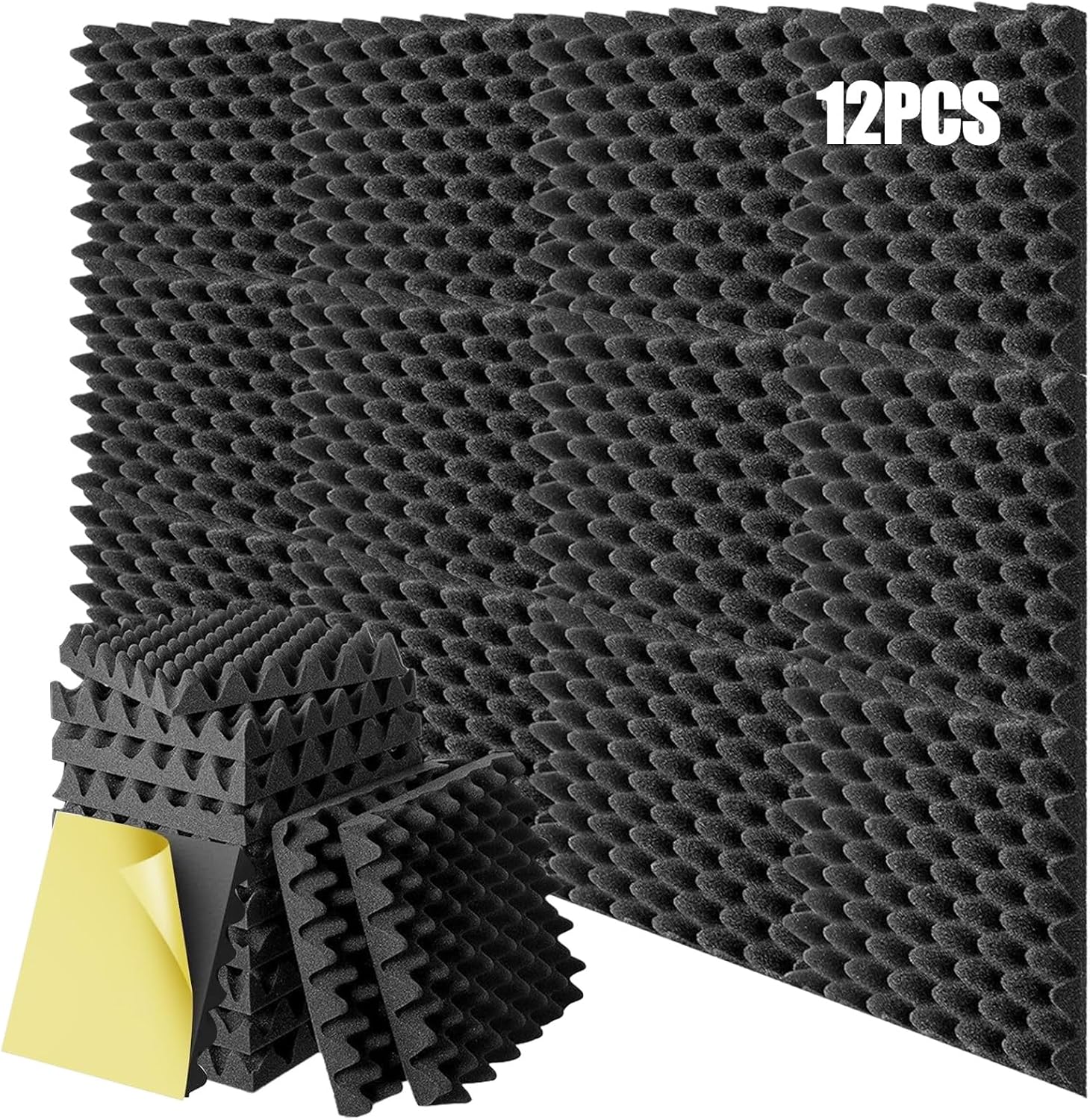 Lot De 12 Panneaux Acoustiques Autocollants Haute Densité (30 X 30 X 1,9 Cm) Pour Studio, Bureau, Chambre, Panneaux Muraux En Mousse Acoustique Pour Une Isolation Phonique Efficace Et Un Traitement Ac