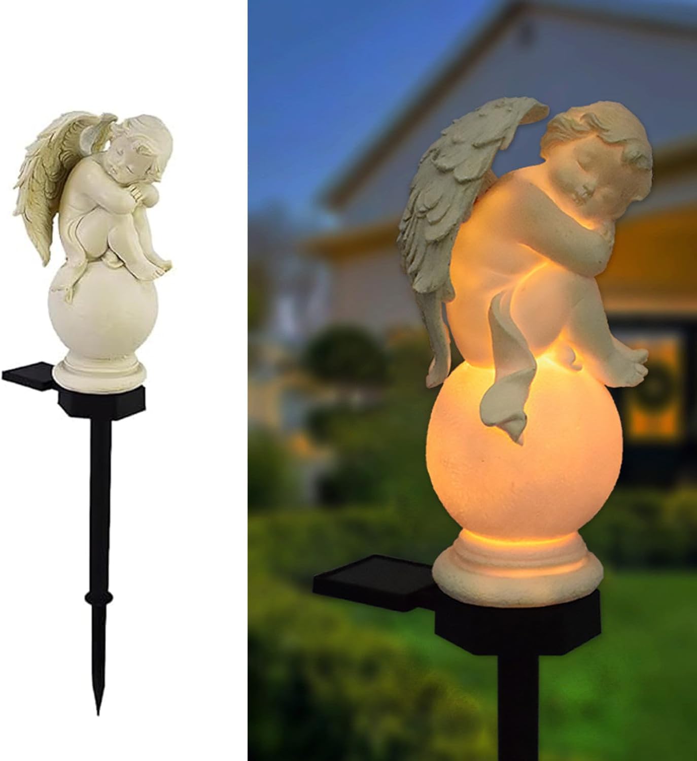 Lampe Solaire En Forme D'Ange De 48 Cm De Haut Avec Piquet De Terre, Éclairage Led De Jardin, Étanchéité Ip55, Ange Pour Tombes, Veilleuse Solaire, Éclairage Extérieur Pour Pelouse, Allées, Balcon, Ja