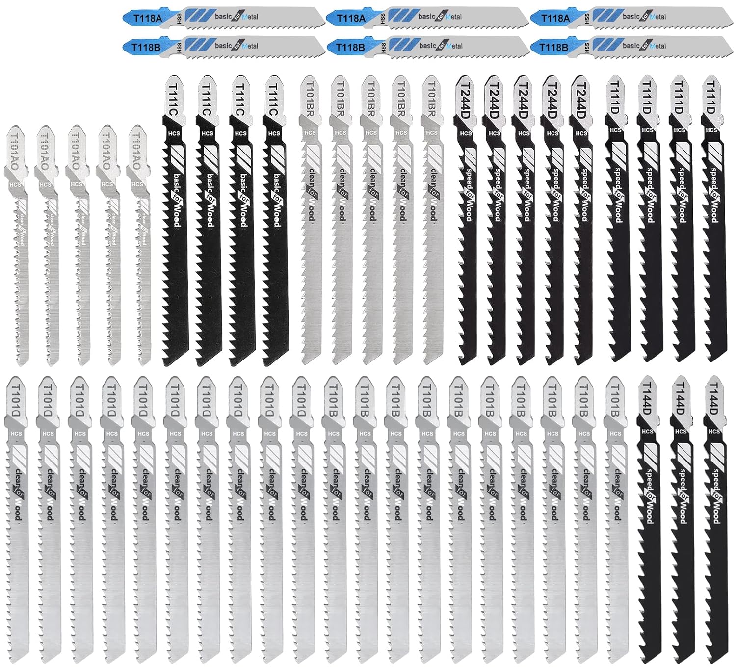 Jeu De 52 Lames De Scie Sauteuse, Lames Professionnelles Pour Bois Et Métal Avec Emmanchement En T, Accessoires Pour Scie Sauteuse Avec Étui Transparent Pour Bois Et Métal