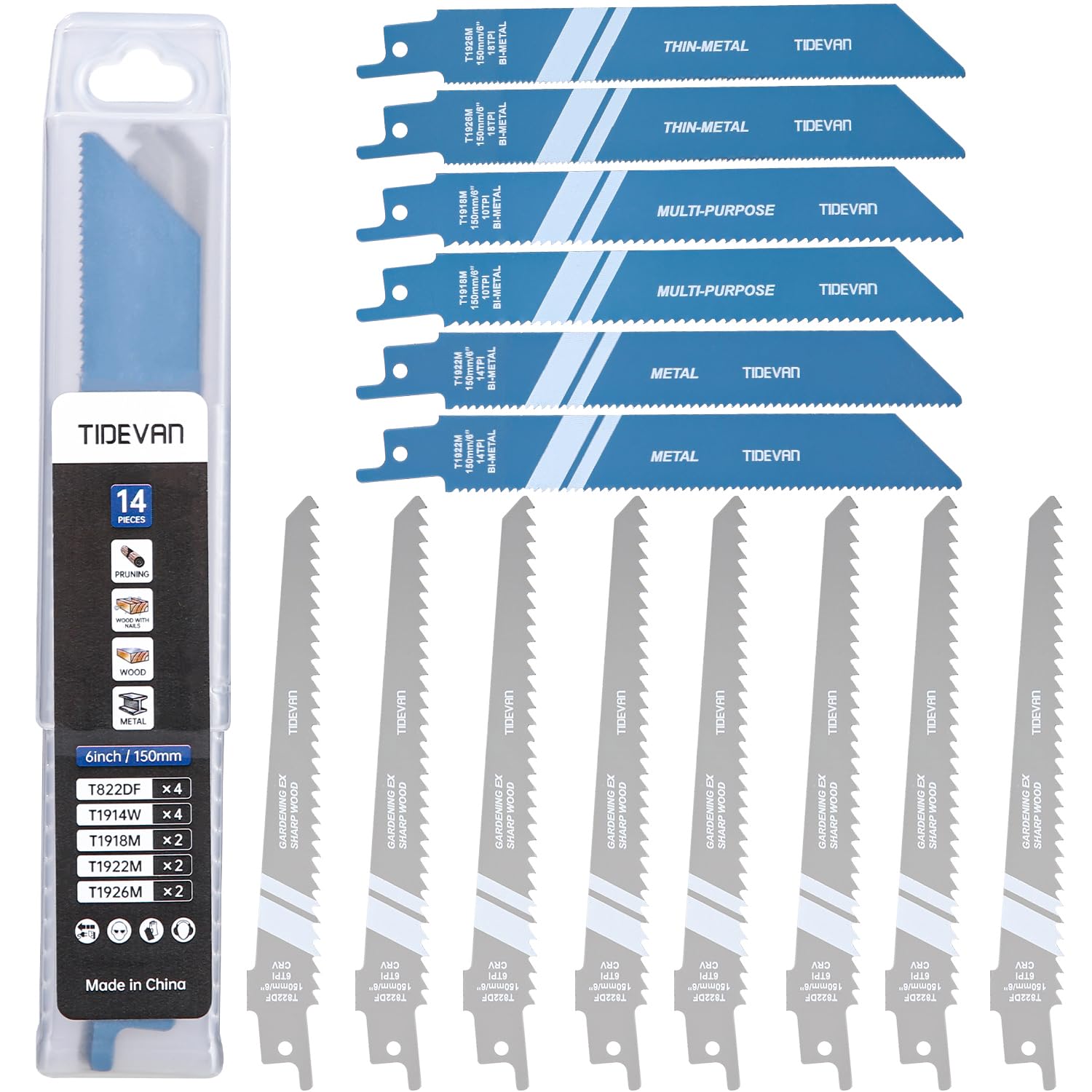 Lames De Scie Sauteuse, Jeu De 14 Pièces, Lames De Scie Bim De 150 Mm, 6/10/14/18 Dents Par Pouce (tpi), Lames Crv Pour Scies Sauteuses, Pour La Coupe Du Métal, Des Métaux Fins, Du Plastique, Du Bois