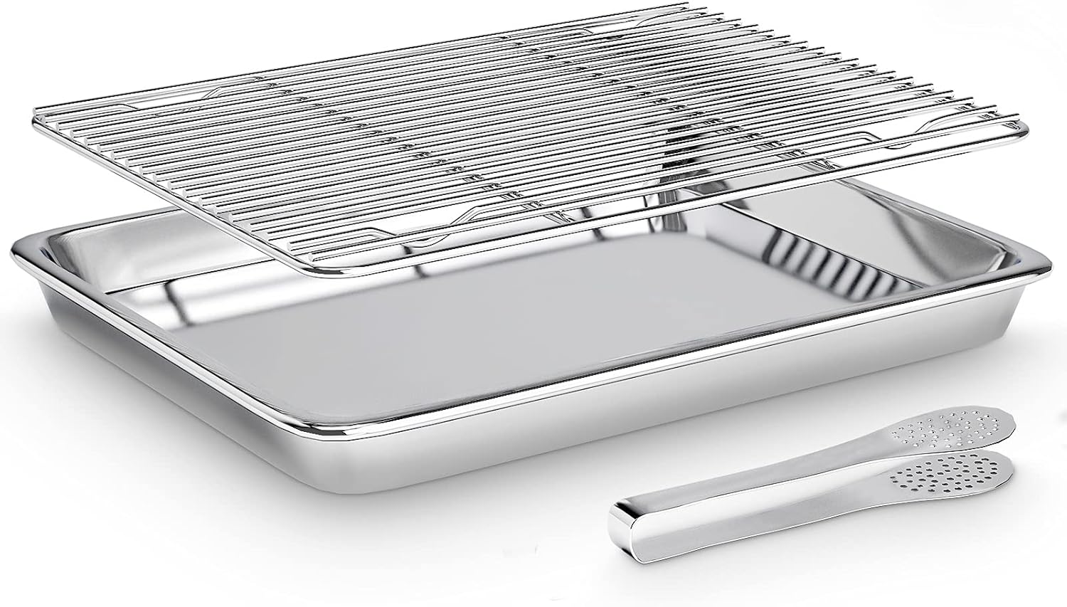 Plaque De Cuisson Avec Grille De Refroidissement, Plat À Four En Acier Inoxydable, Grille De Refroidissement Avec Pinces De Cuisine, Compatible Lave-vaisselle, Plaque : 30,2 X 40,5 Cm Grille : 28,4 X