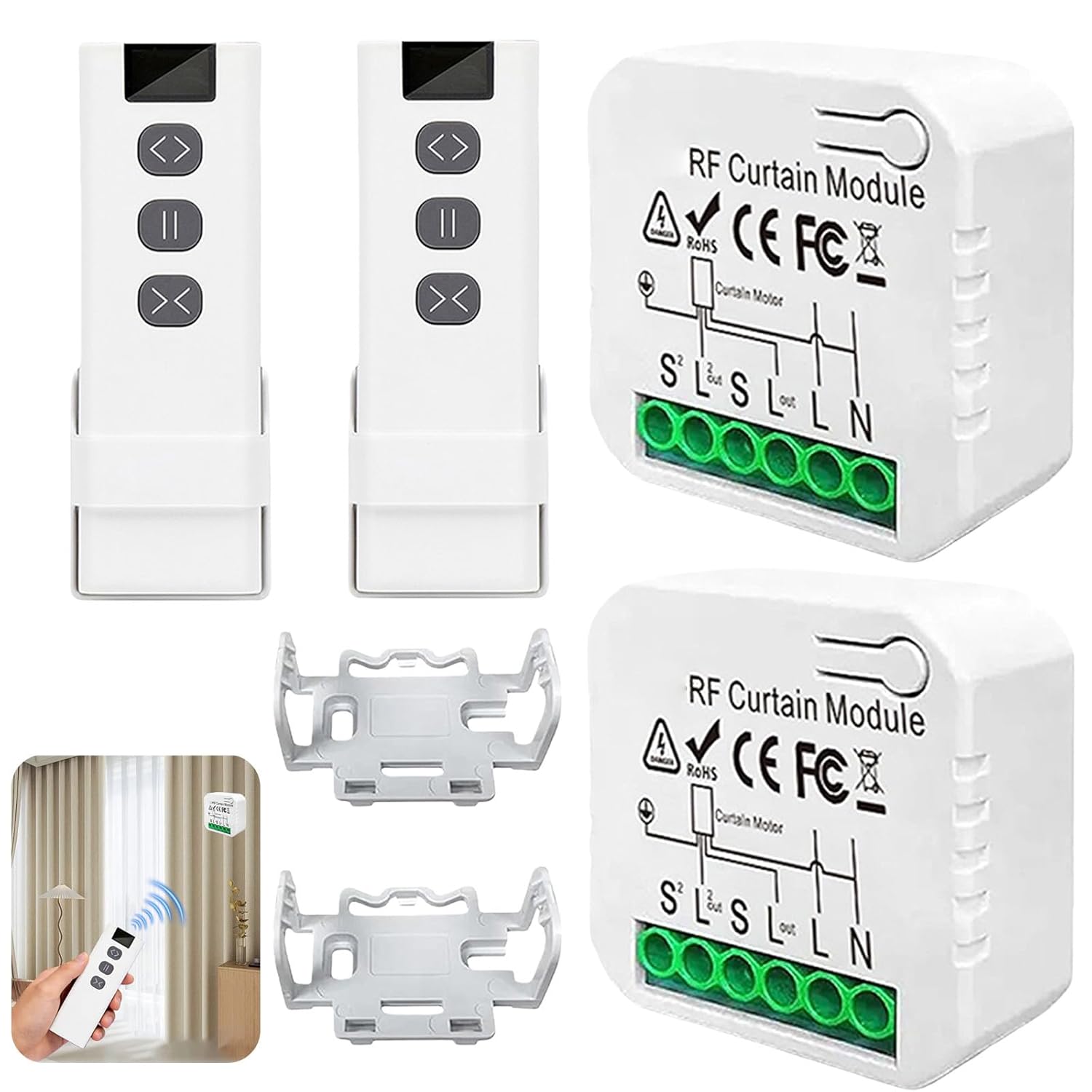 Ensemble De 2 Commandes Sans Fil Pour Volets Roulants, Interrupteurs Radio 230 V Pour Volets Roulants, Stores Et Auvents, Avec Télécommande Radio Et Module Récepteur, Portée Jusqu'à 100 M.