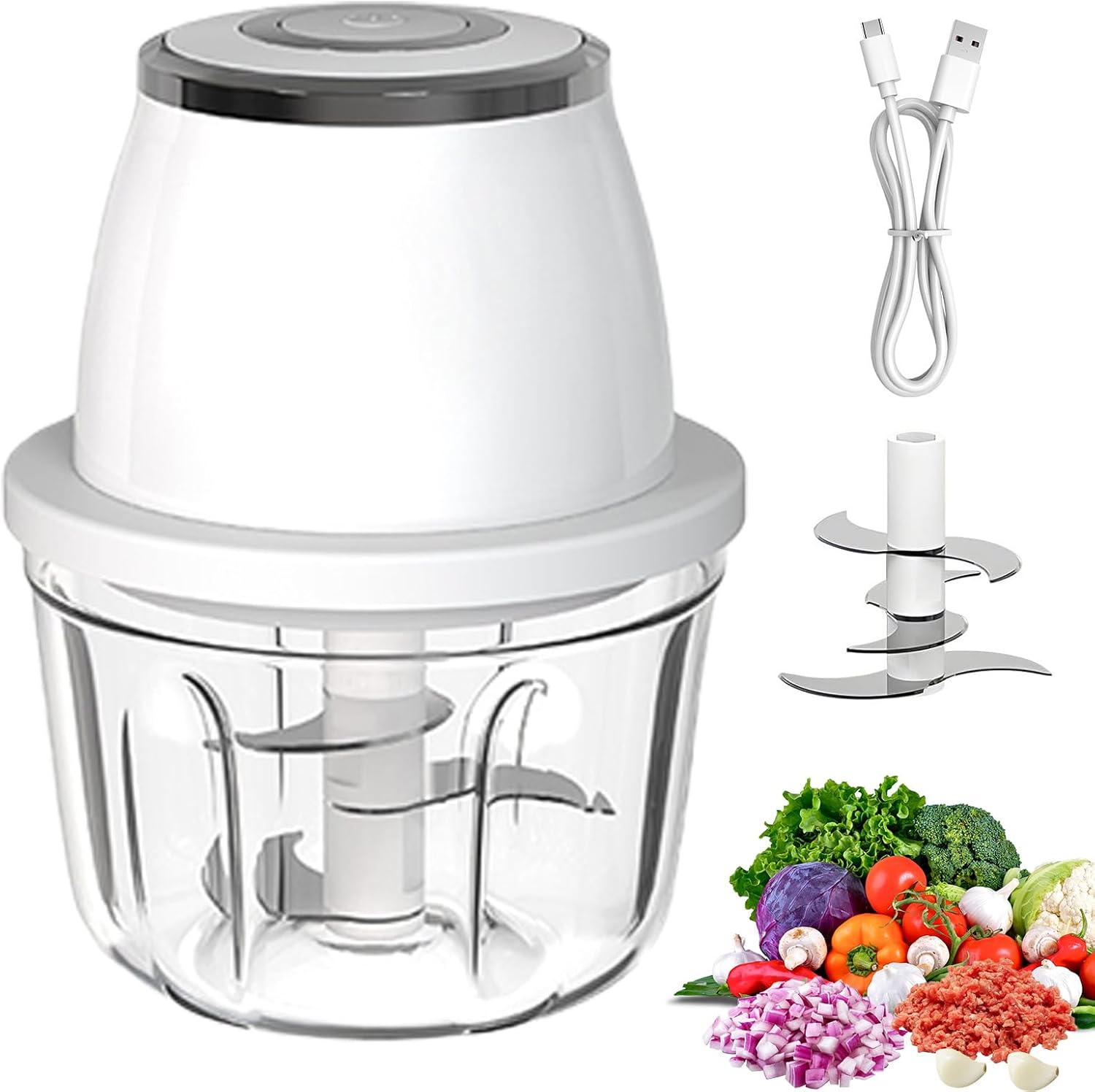 Mini Hachoir À Oignons Électrique (350 Ml), Sans Fil, Rechargeable Par Usb, Petit Hachoir Portable Pour Fruits, Noix, Viande, Ail Et Piment.