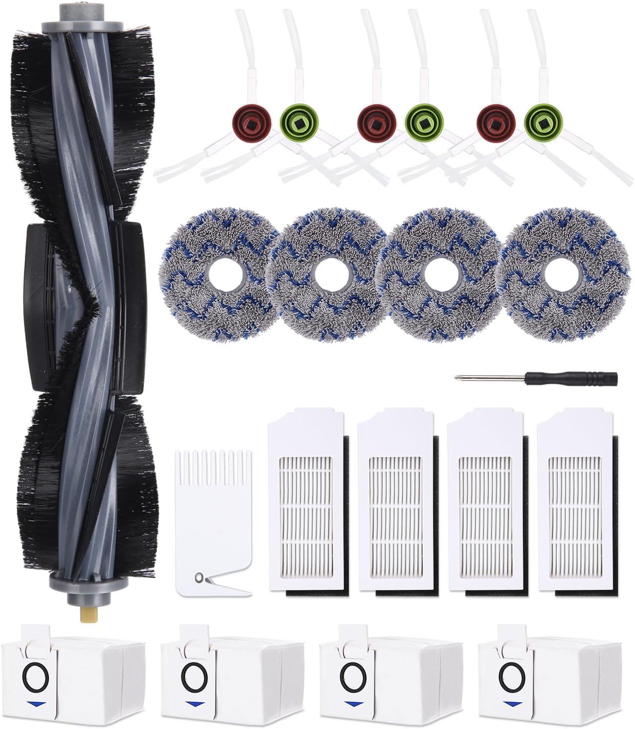 Kit D'Accessoires De Rechange Pour Ecovacs Deebot X1 Omni/x1 E Omni/x1 Turbo : 1 Brosse Principale, 1 Tournevis, 1 Brosse De Nettoyage, 6 Brosses Latérales, 4 Filtres, 4 Sacs À Poussière, 4 Chiffons D
