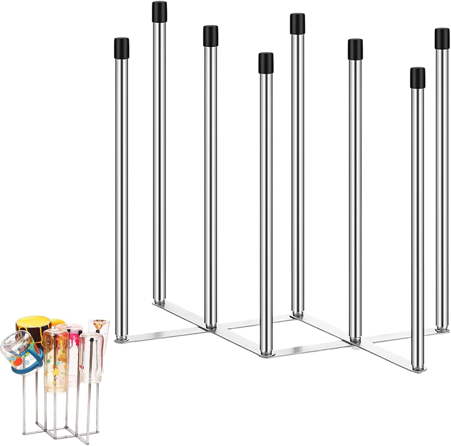 Séchoir À Biberons Pliable, Égouttoir Pour Bouteilles, Porte-bouteilles De Cuisine En Acier Inoxydable 304 Avec 8 Barres Et Base Pliable, Égouttoir Pour Biberons De Bébé, Sacs En Plastique, Bouteilles