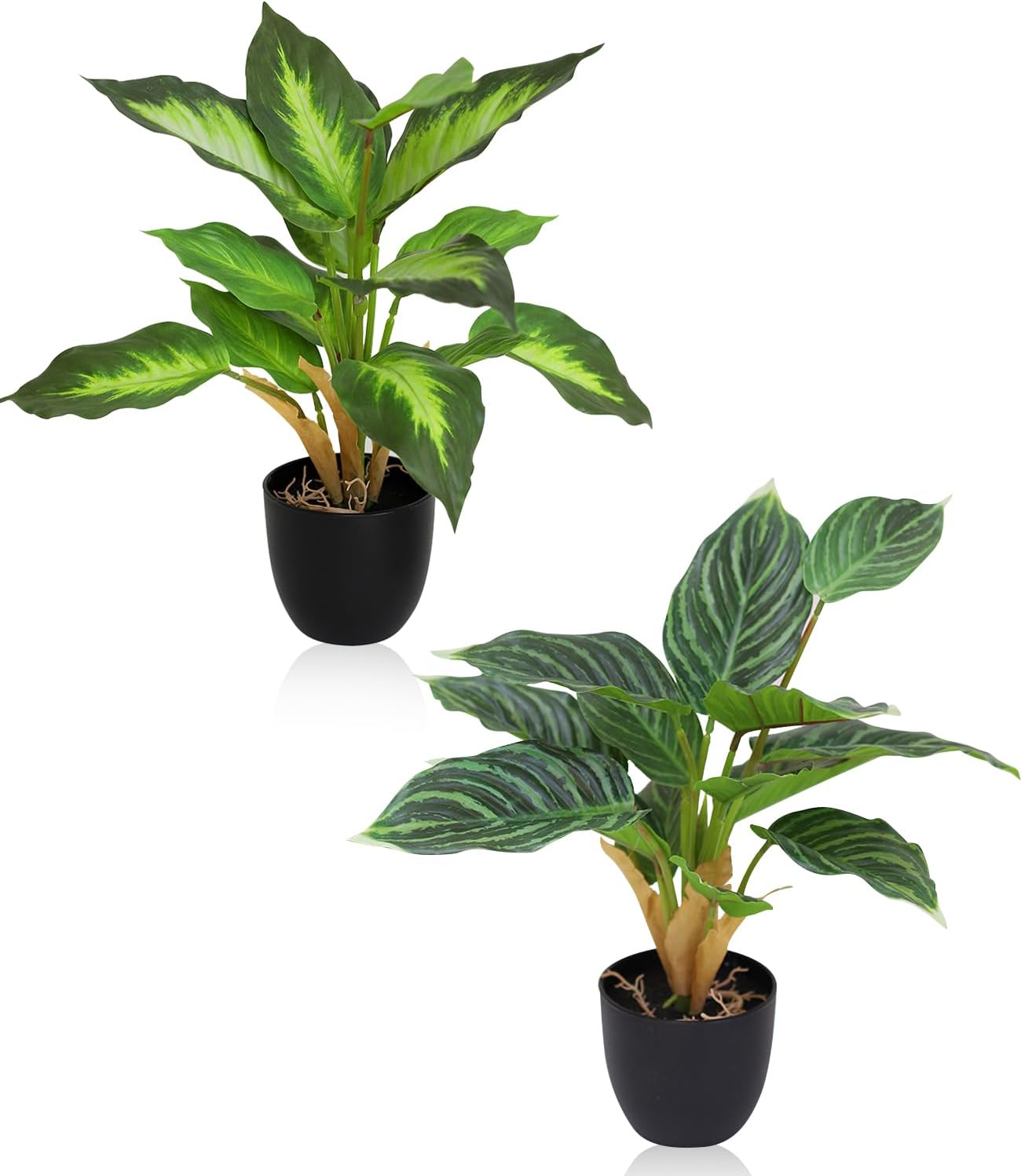 Lot De 2 Plantes Artificielles Monstera En Pot, Plante D'Intérieur Décorative, Plante En Plastique, Rayée Avec Un Cœur Jaune, 37 Cm, Pour Chambre, Bureau, Cuisine