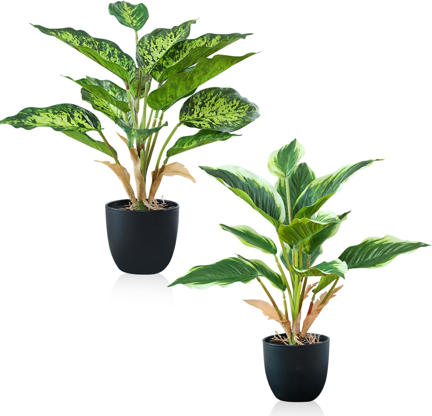 Lot De 2 Plantes Artificielles Monstera En Pot, Plante D'Intérieur Décorative, Plante En Plastique, À Pois Avec Bordure Jaune, 37 Cm, Pour Chambre Ou Bureau