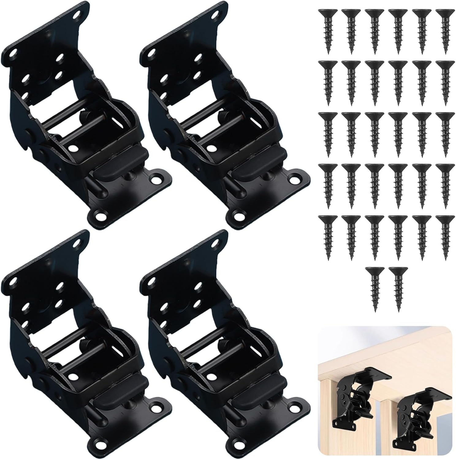 Lot De 4 Charnières Pliantes Avec Mécanisme De Verrouillage, 0-90-180 Degrés, Pieds De Table Autobloquants, Pliables Avec 32 Vis, Support De Pliage Robuste Pour Tables, Portes Pliantes, Chaises, Lits,