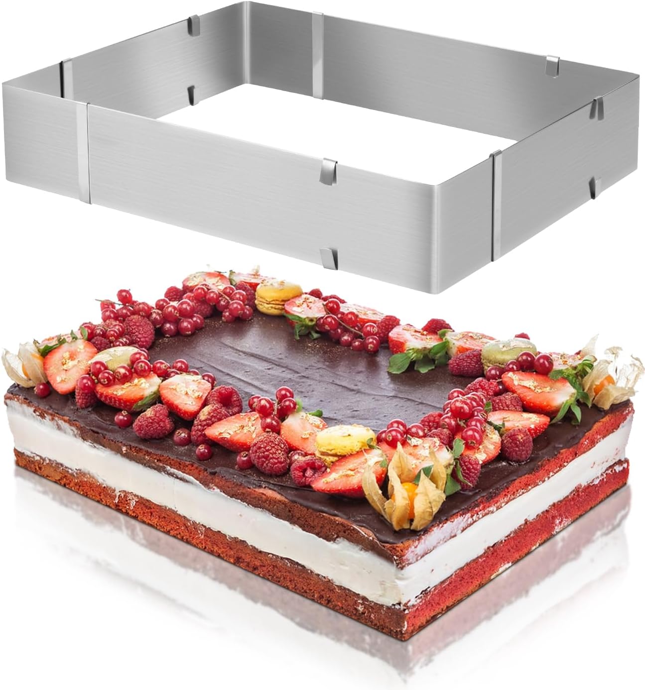 Moule À Gâteau Rectangulaire En Acier Inoxydable, 6 Cm De Hauteur, Réglable Cercle À Gâteau Carré, Réglable, Extensible De 20–38 Cm À 24–46 Cm