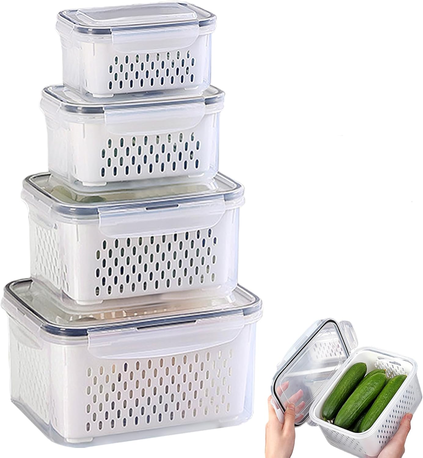 Ensemble De Rangement Pour Réfrigérateur, 4 Pièces – Boîtes De Conservation Empilables Avec Couvercles Et Passoires (380 + 800 + 1700 + 3150 Ml) – Idéales Pour Les Fruits, Les Légumes, La Salade Et Le