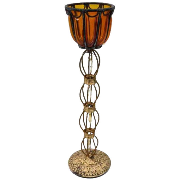 Stehender Kerzenständer Aus Metall Und Glas, 44 X 11 Cm