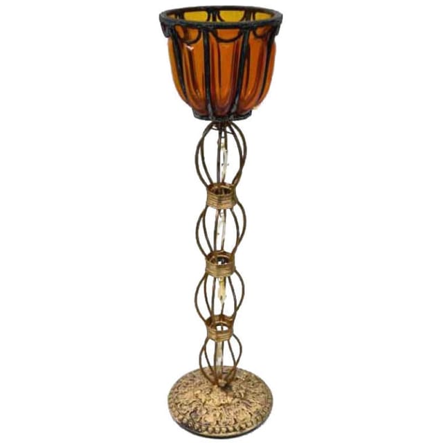 Stehender Kerzenständer Aus Metall Und Glas, 44 X 11 Cm