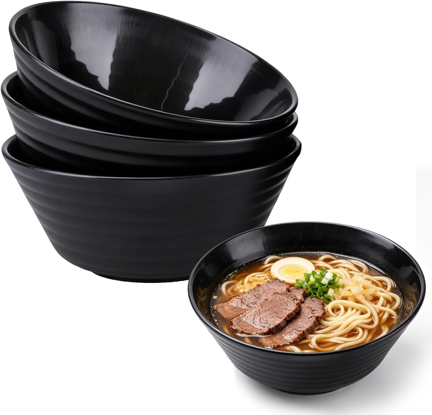 Lot De 4 Bols En Plastique Noir De 1200 Ml, Compatibles Micro-ondes Et Lave-vaisselle. Idéal Pour Les Céréales, Les Salades, Les Pâtes Et Les Pique-niques. Convient Aux Enfants Et Aux Adultes. Couleur