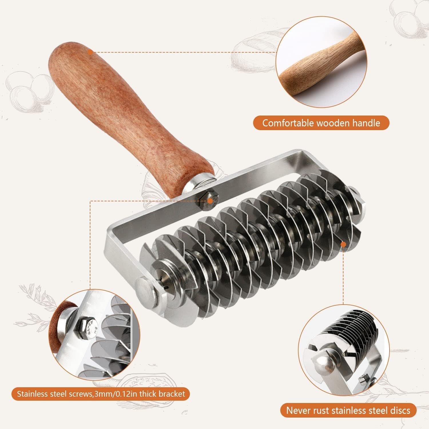 Rouleau À Pizza À Motif Treillis, Rouleau À Pâte Domestique, Coupe-pâtes À Motif Treillis Avec Manche En Bois, Coupe-pâtes Manuel, Coupe-pâte, Acier Inoxydable, Ustensiles De Cuisson En Acier Inoxydab