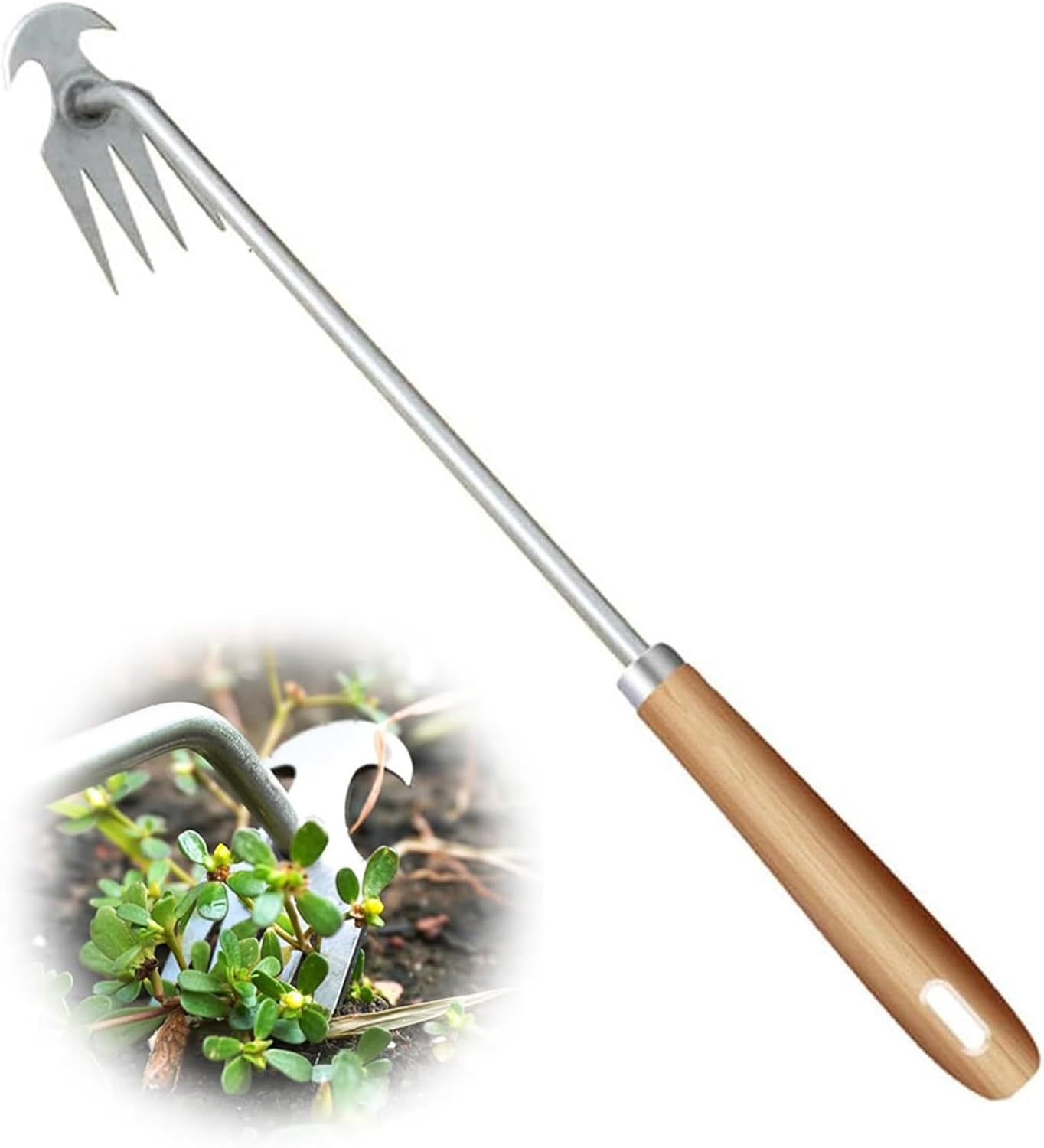 Désherbeur 2 En 1, Outil De Désherbage 2026, Coupe-mauvaises Herbes Manuel, Houe De Jardin Avec Manche En Bois Ergonomique, Facile À Utiliser Pour Creuser, Transplanter Et Désherber (40 Cm)