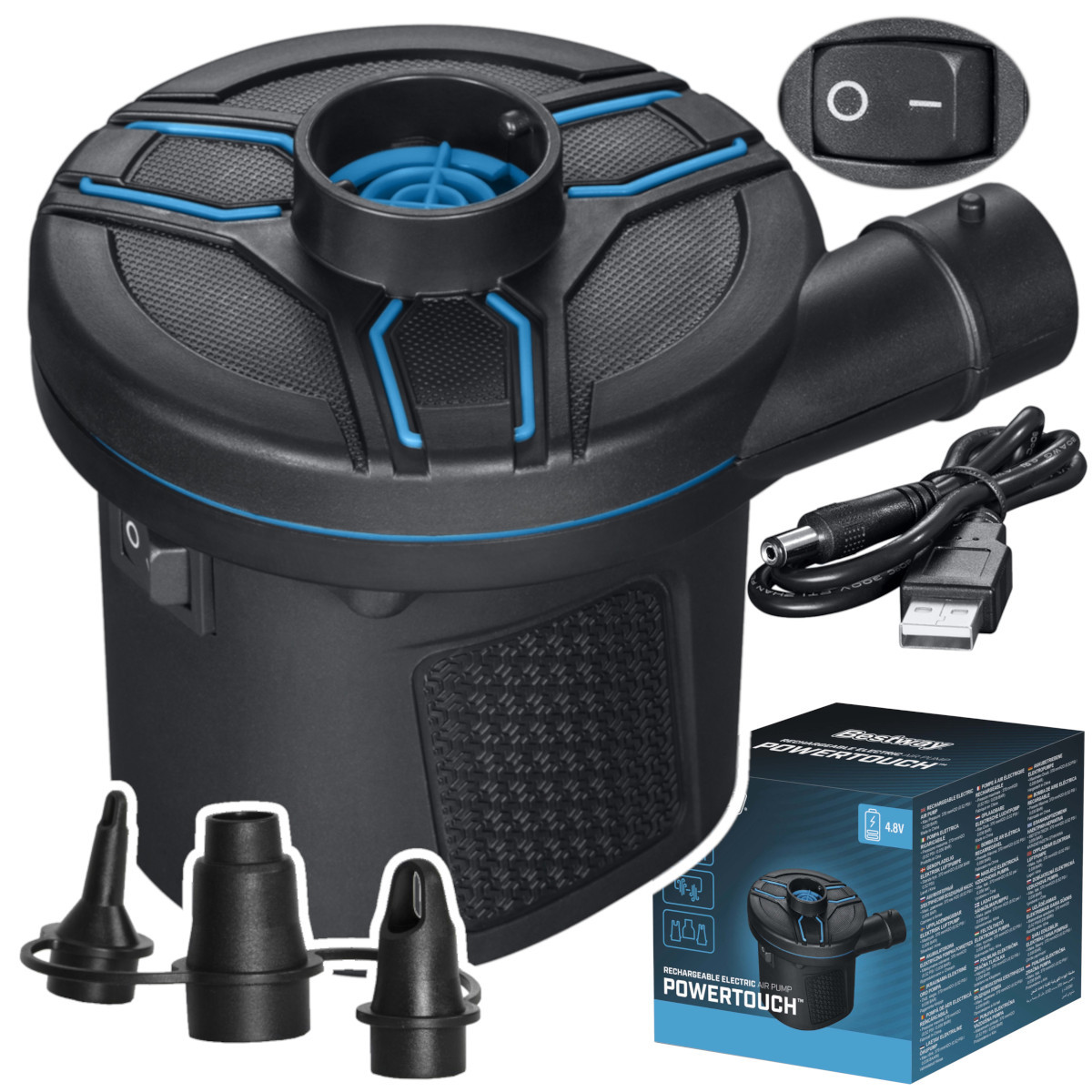 [paczb][1] Elektrische Matratzenpumpe 220v/12v Bestway 62260 + 3 Düsen K181