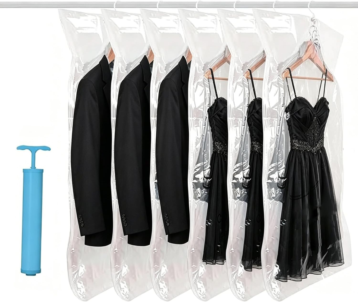 Lot De 6 Sacs De Rangement Sous Vide Suspendus Pour Vêtements, 110 X 70 Cm, Avec Pompe Manuelle Et Crochet, Protection Contre La Poussière Et L'Humidité, Gain De Place, Organisateur De Dressing Pour V