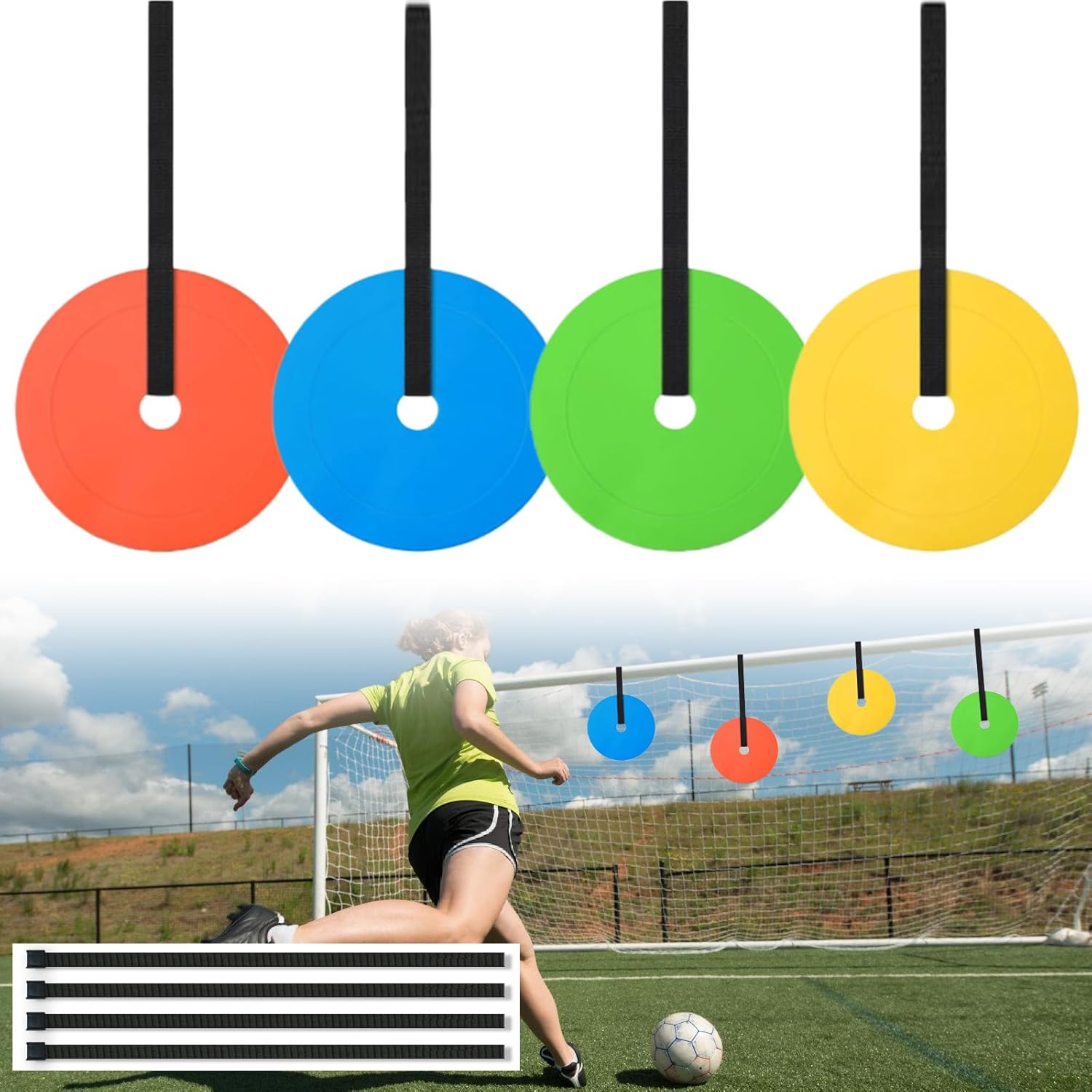 Ensemble De 4 Buts De Football (15 Cm) Avec Bandes Réglables De 120 Cm Pour Améliorer La Précision Des Tirs, Buts De Football Colorés, Filets D'Entraînement Et Accessoires.