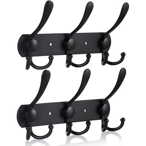 Wandhaken, 9 Haken, Edelstahl, Mattschwarze Oberfläche, Für Badezimmer
