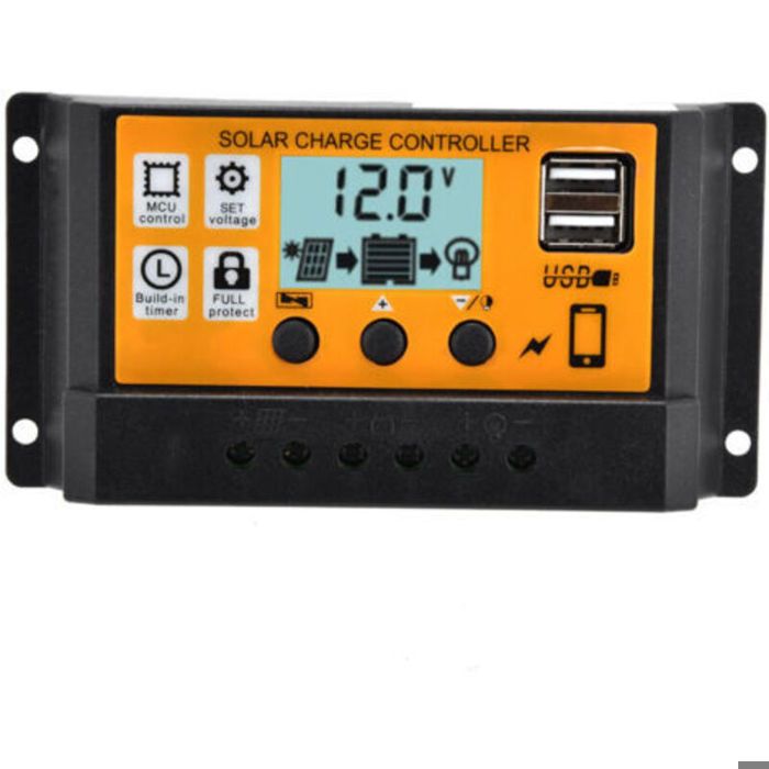 Intelligenter Solarladeregler, Zwei Usb-anschlüsse, Dreistufiges Pwm-laderelais, 12 V/24 V, 30 A