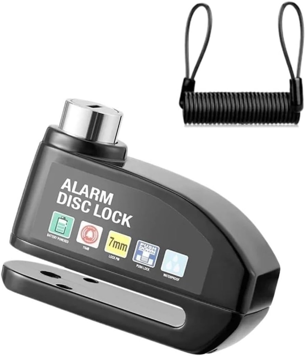 Scheibenbremsenschloss Mit Alarm – Erinnerungskabel – 7 Mm – Motorradschloss – Rollerschloss