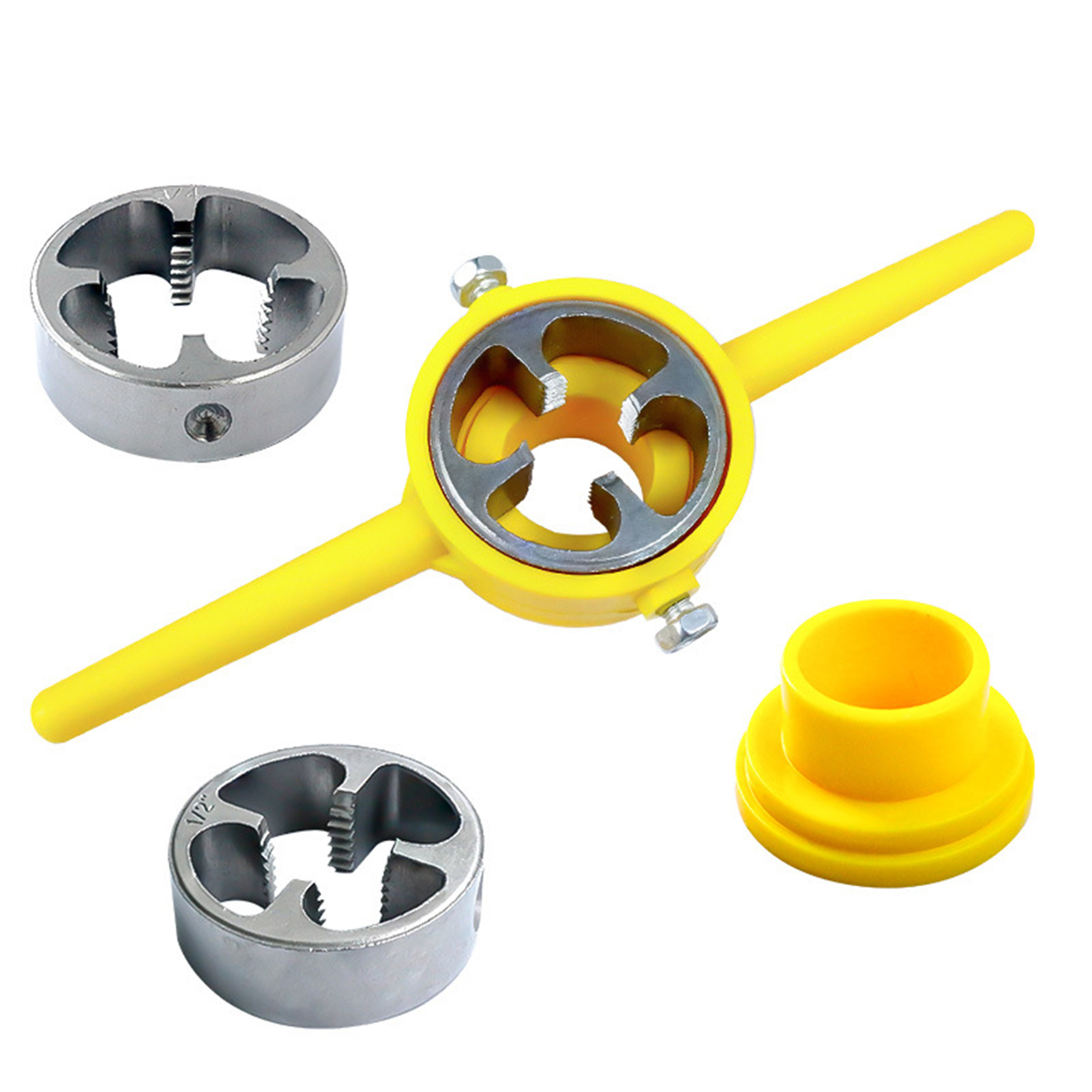 Pvc-rohrgewindeschneidset (6-teilig): Wiederverwendbares Gewindeschneidwerkzeug Für Runde Pvc-rohre, Mit 1/2", 3/4" Und 1" Schneideisen, Handgewindeschlüssel Für Pvc-rohre.