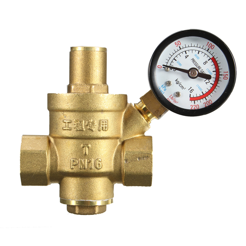 Dn15 1/2" Messing-wasserdruckregler Mit Manometer Und Einstellbarem Überdruckventil 85 X 63 Mm