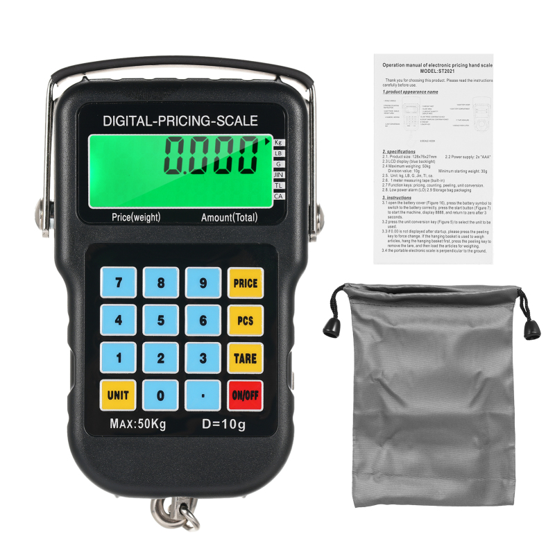 50 Kg (110 Lb) Fischwaage Mit Hintergrundbeleuchtetem Lcd-bildschirm, Tragbar, Elektronisch, Digital, Zum Aufhängen, Mit Metrischem Maßband, Für Jagd, Angeln, Kochen Und Versand.