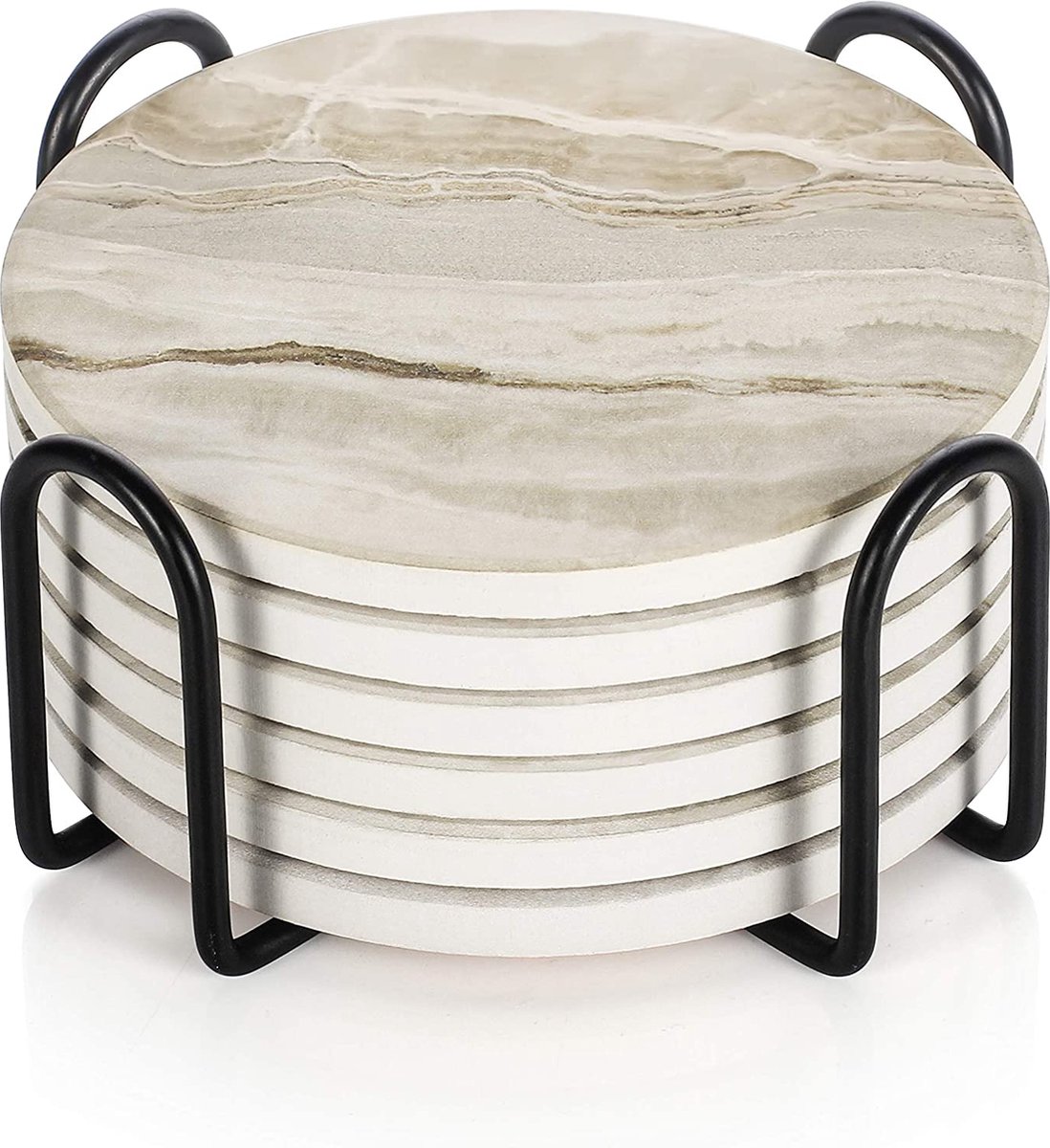 6er-set Untersetzer Mit Metallständer – Funktional Und Elegant – Marmoroptik – Keramik