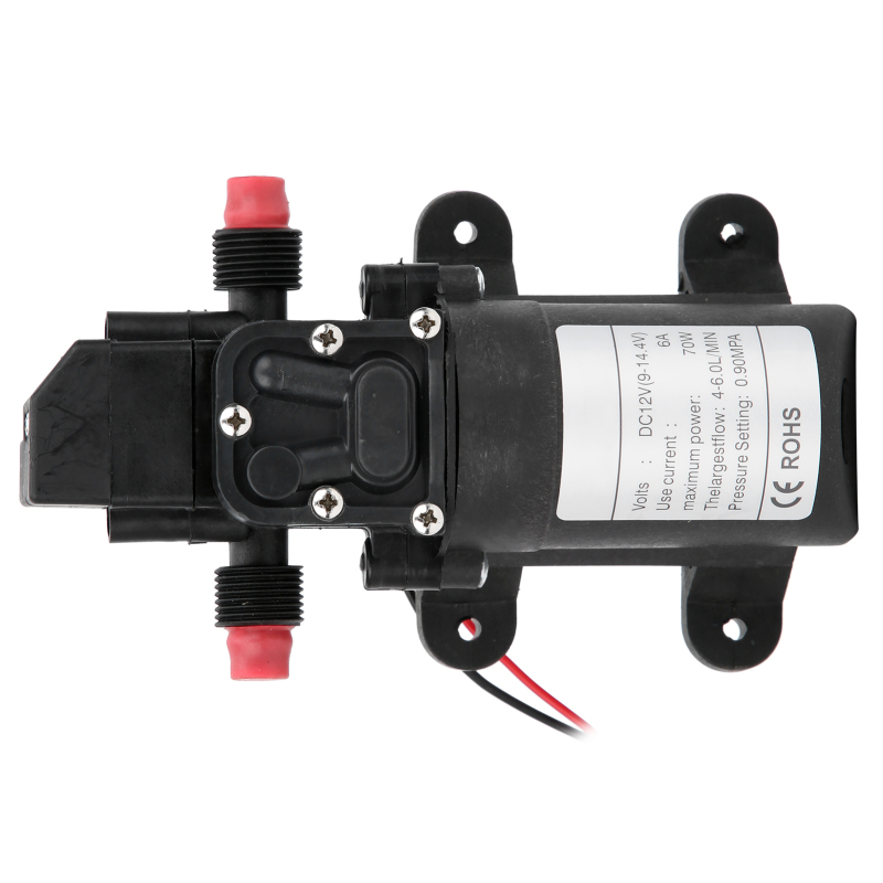 Mini-2-wege-membranwasserpumpe, Auslass Rechts, Fördermenge 6,0 L/min, Druck 0,9 Mpa, G1/2"-gewinde, 72 W, 12 V