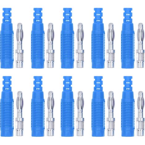 Packung Mit 10 Männlichen Pa-klinkensteckern Aus Messing Mit Bananensteckern, Push-fit, Für Isolierrohr Und Sonde J.10031 (blau).