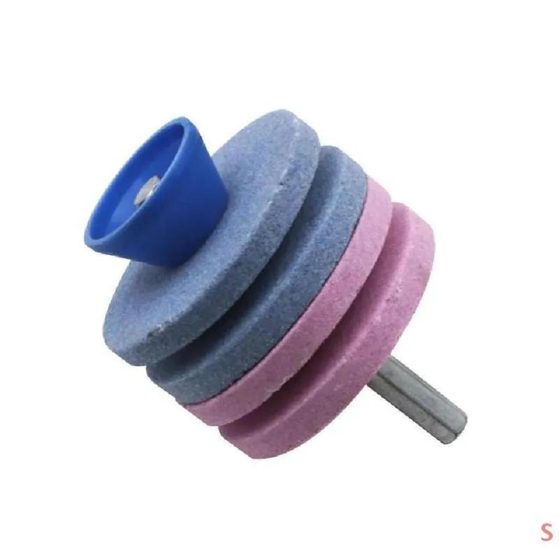 Elektrischer Doppelplattenschärfer Für Rasenmäher, Bohrmaschinen-ausführung, Zum Schleifen, Schärfen Und Polieren Von Metallen. Vier Schärfplatten, 2 Für Pulverbeschichtung, 2 Für Blaue Beschichtung.