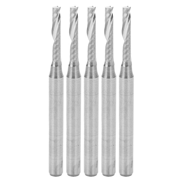 5-teiliger Cnc-schaftfräsersatz, Einschneidige, Spiralförmige Hartmetall-schaftfräser, Abmessungen 3,175 X 2 X 12 X 38 Mm