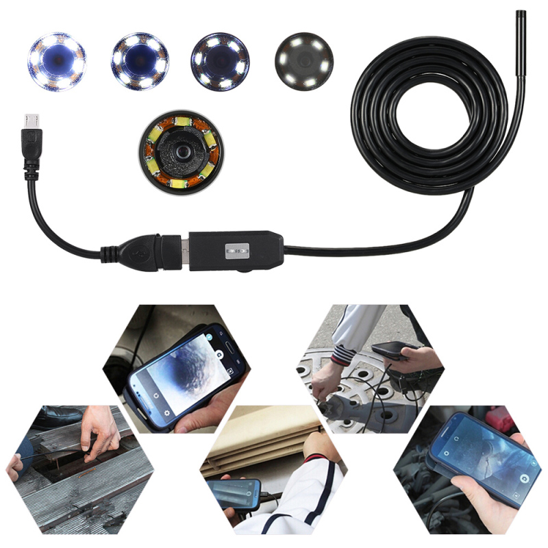 Endoskop Für Android-mobiltelefone, 0,3 Mp Mit 7-mm-objektiv Und 6 Leds, Usb-übertragungsschnittstelle, 3 Meter Reichweite