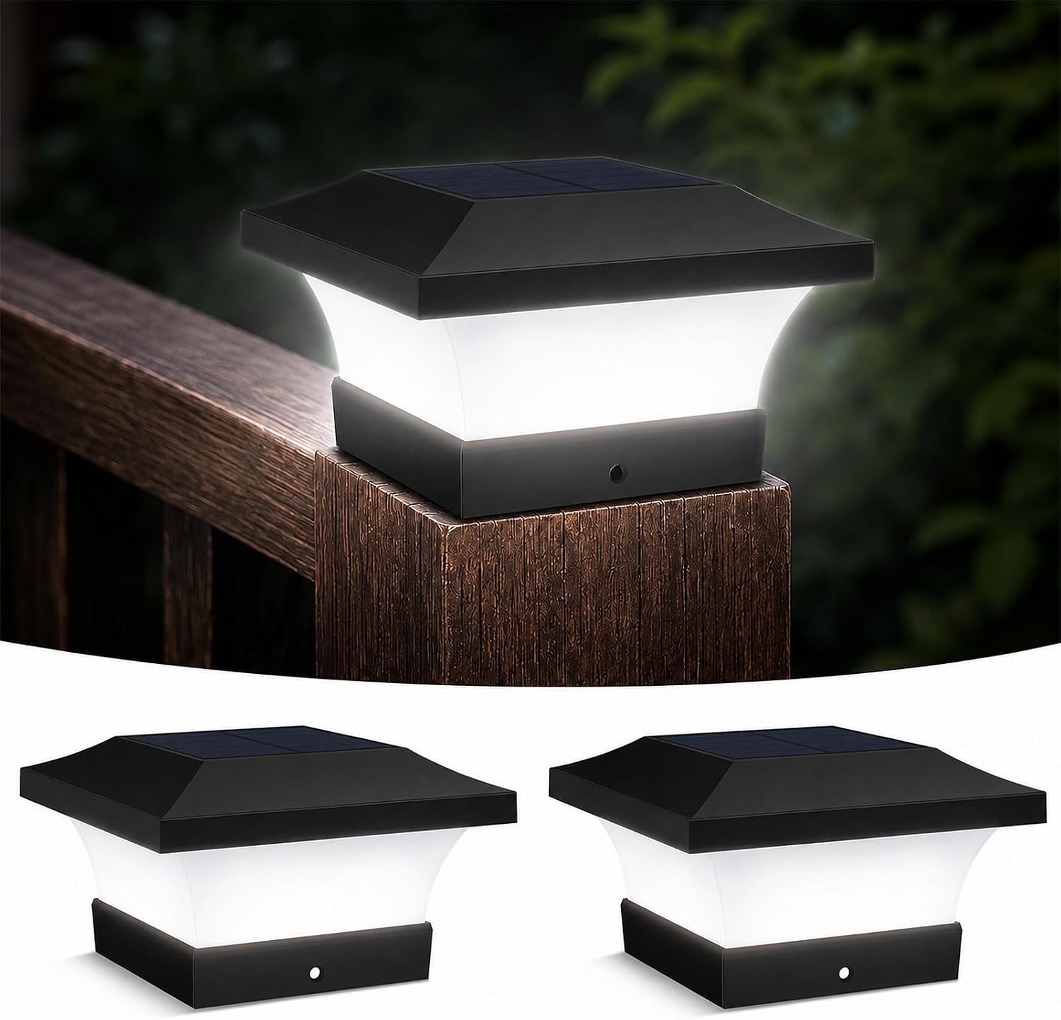 Lot De 2 Lampes Solaires Pour Poteaux De 10x10 Cm, Blanc Froid 6000k, Capuchons Étanches Ip65 Pour Poteaux De Clôture Solaire