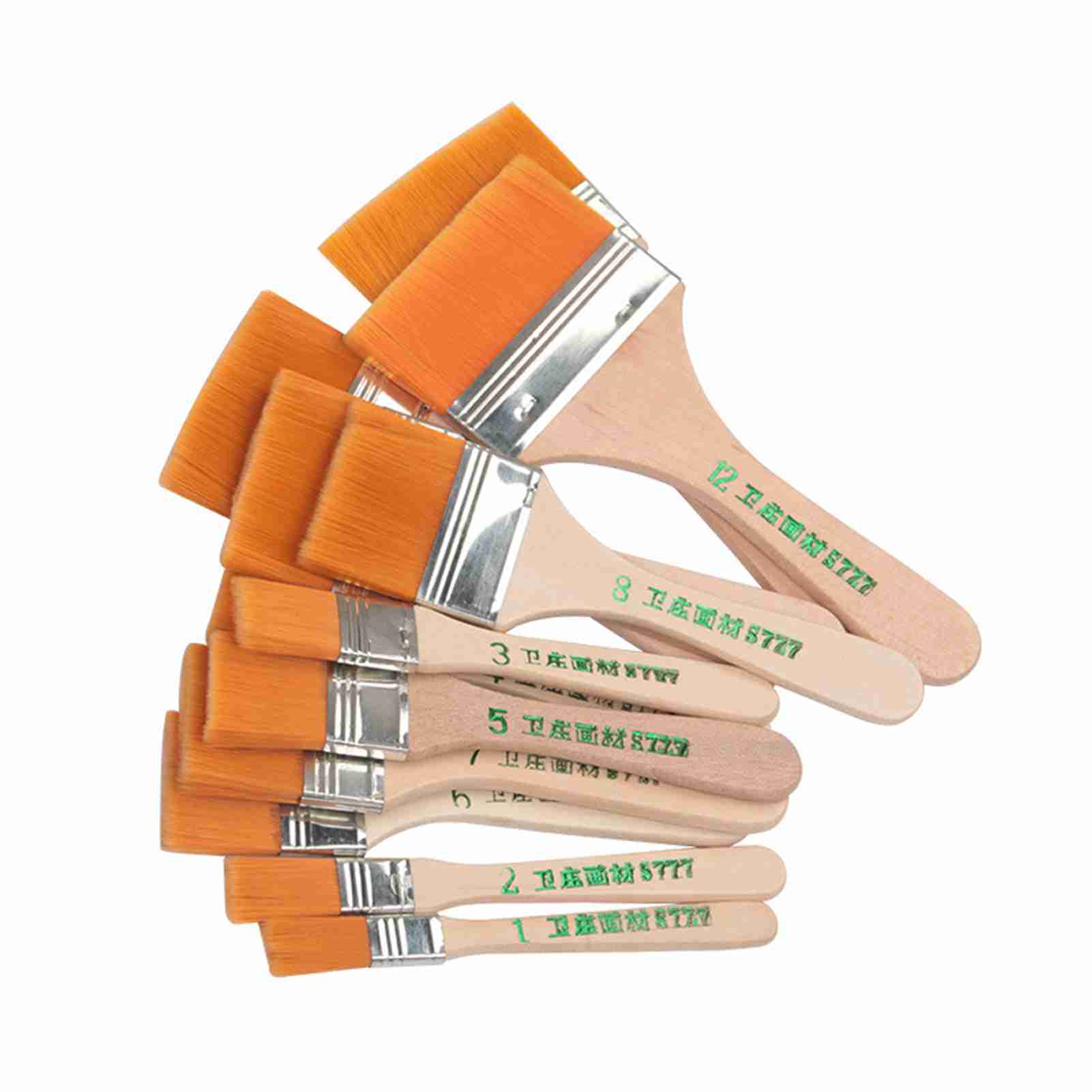 Set Mit 12 Flachen Nylonpinseln Mit Holzgriffen Für Ölmalerei, Grillen Und Andere Künstlerbedarfsartikel