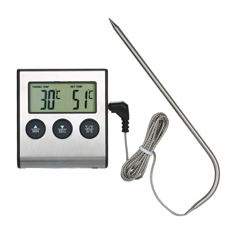 Bbq-grillthermometer, 0250°c Lebensmittelthermometer Mit Alarm Und Timer, Lcd-digitalanzeige, Ideal Zum Kochen, Grillen Und Barbecue.