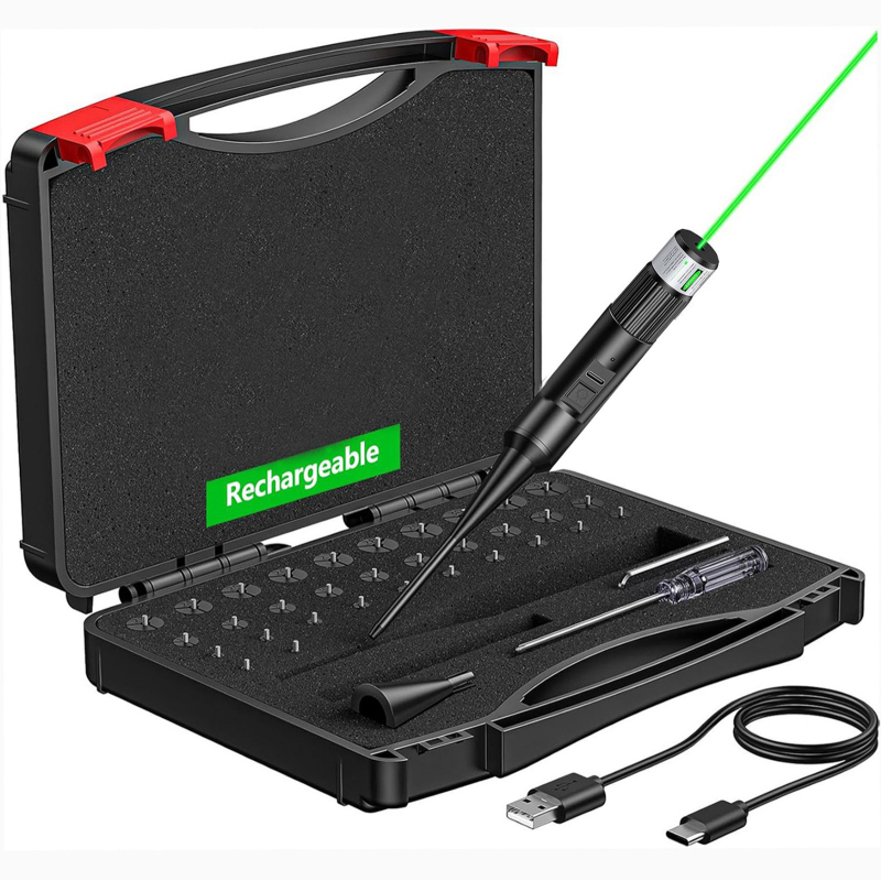 Wiederaufladbares Grünes Laser-ausrichtwerkzeug, Optisches Zentrierkalibrierungsset Mit 32 Adaptern (0,557–12ga), Präzisionsachsen-ausrichtgerät, Usb-c-ladefunktion