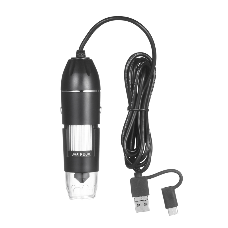 Digitales Usb-zoommikroskop Mit Otg-funktion, 8 Led-beleuchtung, 1600-facher Vergrößerung Und Inklusive Stativ.