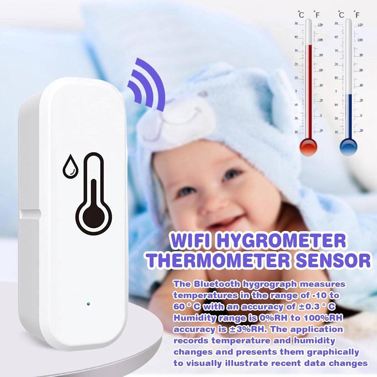 Wlan-thermometer Und Hygrometer Für Den Innenbereich – Intelligenter Drahtloser Sensor Mit App – Thermometer Und Hygrometer Mit Datenprotokollierung – Echtzeit- Und Verlaufsbenachrichtigungen – 2er-pa